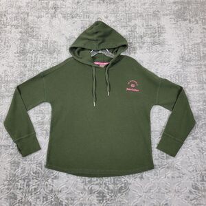 Juicy Couture Hoodie Women Medium Green Waffle Knit Thermal Sweatshirt Sport